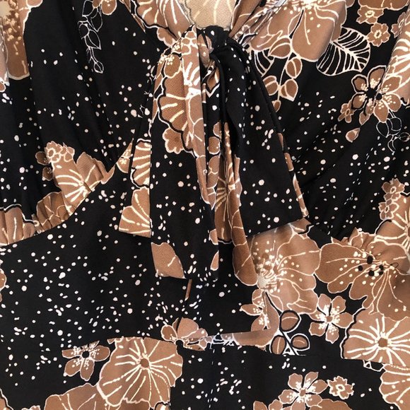 Flutter Sleeve Floral Midi Dress with Tie Neck and Ruffled Bottom - Picture 3 of 3